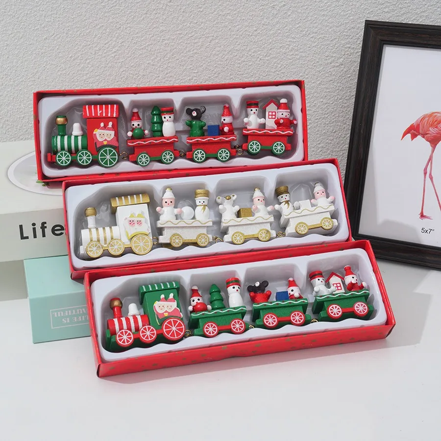 Top Kids Xmas Toys - Kersttrein Geschilderd Houten Mini Trein Decoraties